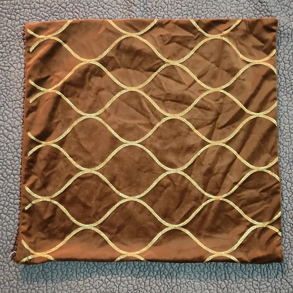 Set Of Two Throw Pillow Covers Brown And Gold 19x19.5